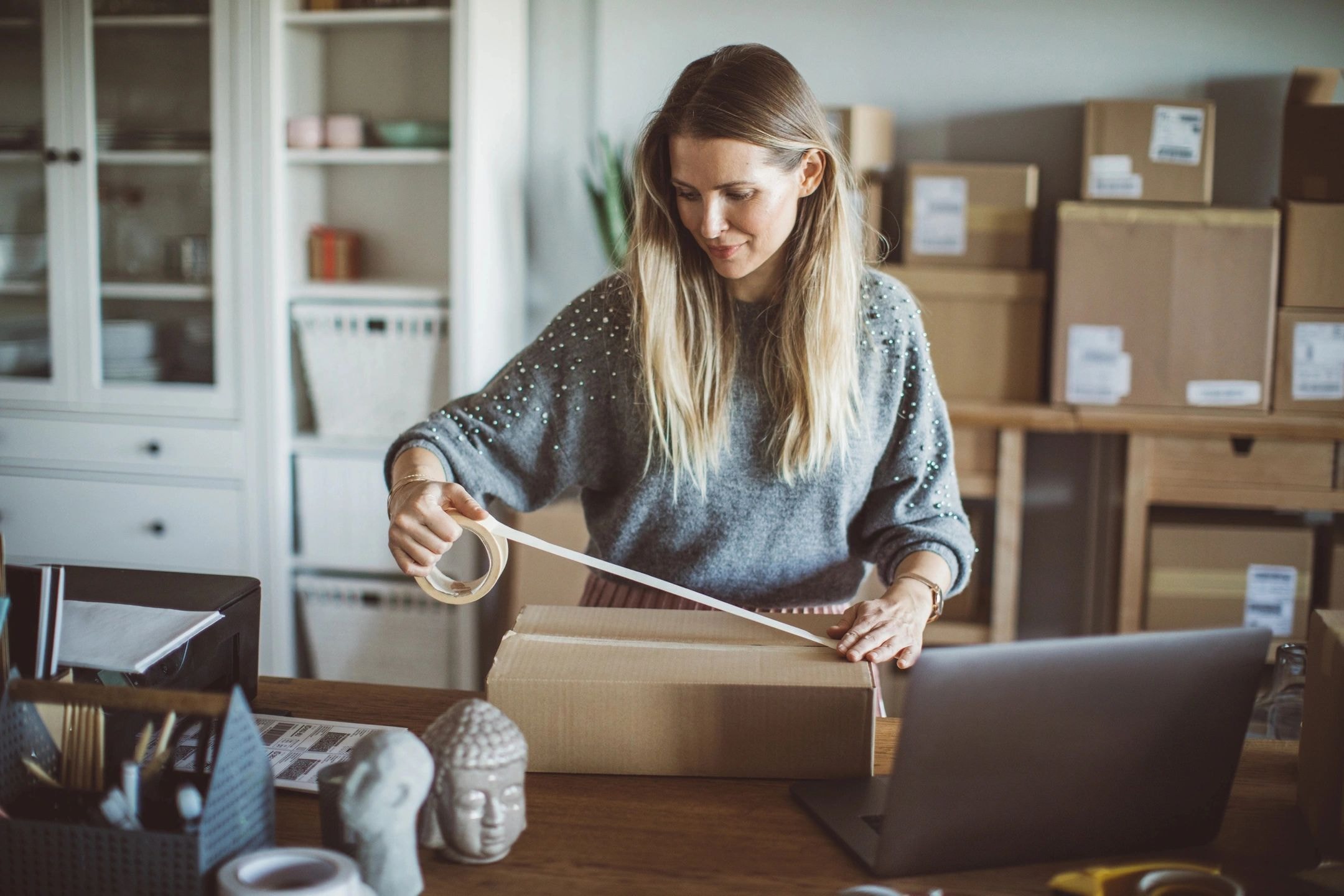 Woman packing boxes volunteering